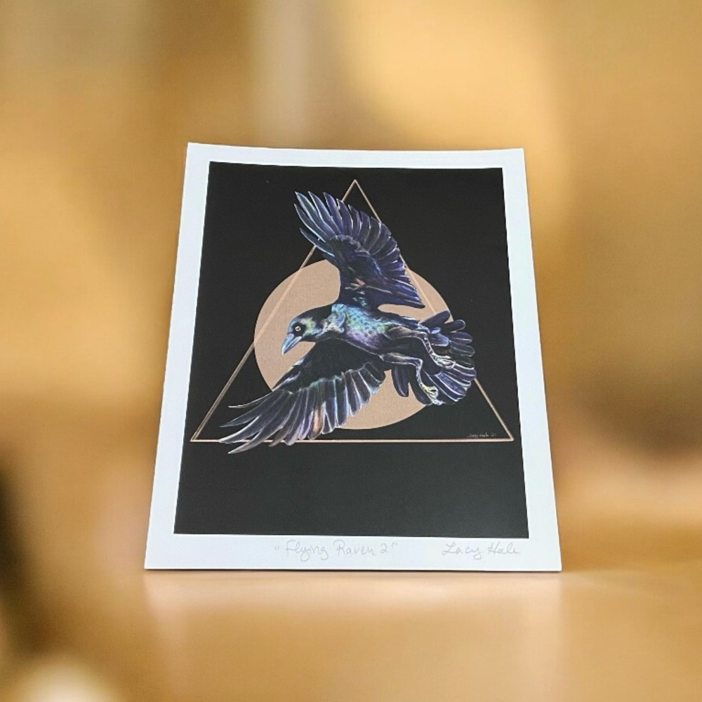 “Flying Raven 2” - 8x10 Crow Print - Black Background